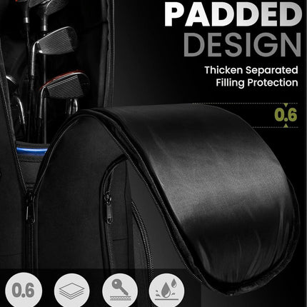 OutdoorMaster Padded Golf Club Travel Bag with Wheels, 900D Heavy Duty Oxford Waterproof -Alligators-Black.