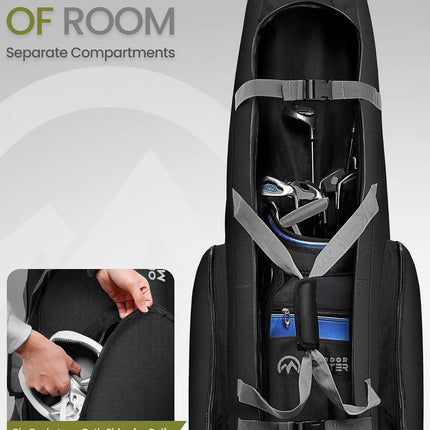 OutdoorMaster Padded Golf Club Travel Bag with Wheels, 900D Heavy Duty Oxford Waterproof -Alligators-Black.