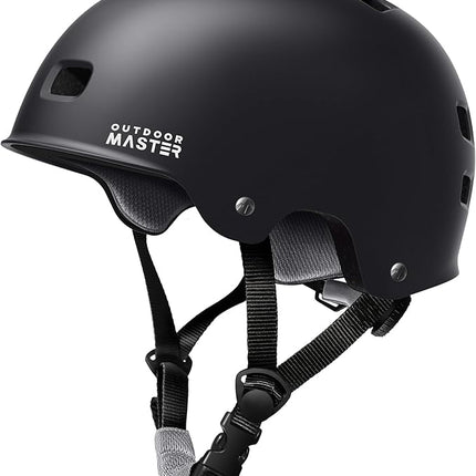 OutdoorMaster Skateboard Cycling Helmet - Two Removable Liners Ventilation Multi-Sport Scooter Roller Skate Inline Skating Rollerblading for  Adults-Black-Medium.