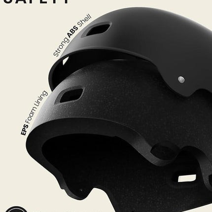 OutdoorMaster Skateboard Cycling Helmet - Two Removable Liners Ventilation Multi-Sport Scooter Roller Skate Inline Skating Rollerblading for  Adults-Black-Medium.