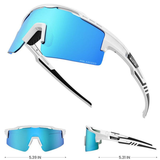OutdoorMaster Hawk II Polarized Sports Sunglasses for Men Women, TAC 100% UV400 Protection TR90 Frame Cycling Sunglasses, Baseball Running Fishing Golf Glasses-White Frame+revo Blue Cat.3.
