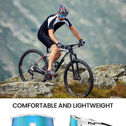 OutdoorMaster Hawk II Polarized Sports Sunglasses for Men Women, TAC 100% UV400 Protection TR90 Frame Cycling Sunglasses, Baseball Running Fishing Golf Glasses-White Frame+revo Blue Cat.3.