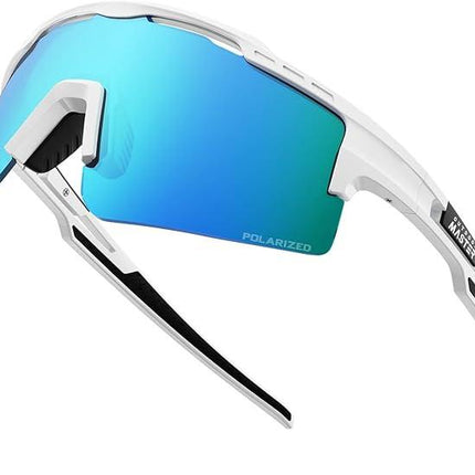 OutdoorMaster Hawk II Polarized Sports Sunglasses for Men Women, TAC 100% UV400 Protection TR90 Frame Cycling Sunglasses, Baseball Running Fishing Golf Glasses-White Frame+revo Blue Cat.3.