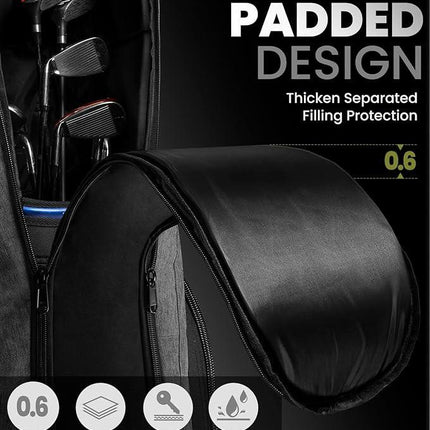 OutdoorMaster Padded Golf Club Travel Bag with Wheels, 900D Heavy Duty Oxford Waterproof -Alligators-Gray.