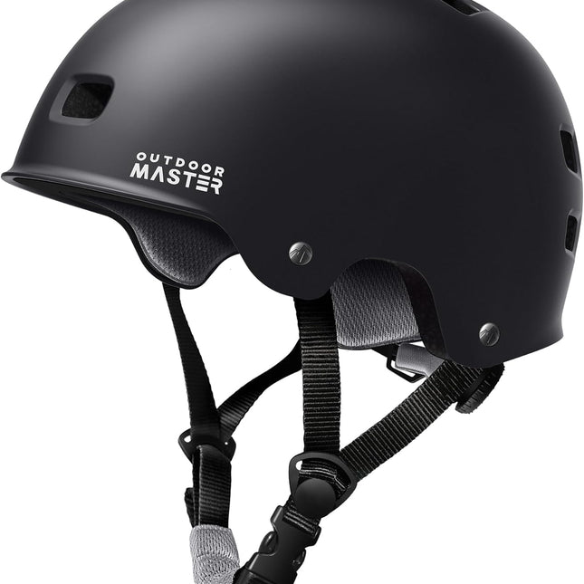 OutdoorMaster Skateboard Cycling Helmet - Two Removable Liners Ventilation Multi-Sport Scooter Roller Skate Inline Skating Rollerblading for  Adults-Black-Small