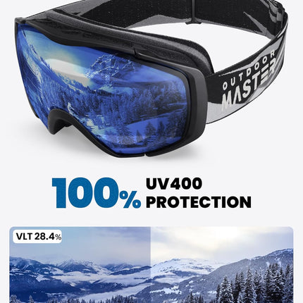 OutdoorMaster Ski Goggles with Cover Snowboard Snow Goggles OTG Anti-Fog -100% UV Protection-OM-18.