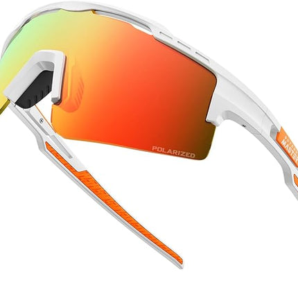 OutdoorMaster Hawk II Polarized Sports Sunglasses for Men Women, TAC 100% UV400 Protection TR90 Frame Cycling Sunglasses, Baseball Running Fishing Golf Glasses-White Frame+revo Red Cat.3,Adult.