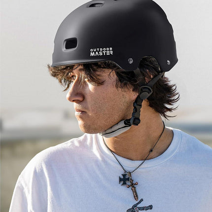 OutdoorMaster Skateboard Cycling Helmet - Two Removable Liners Ventilation Multi-Sport Scooter Roller Skate Inline Skating Rollerblading for  Adults-Black-Large.