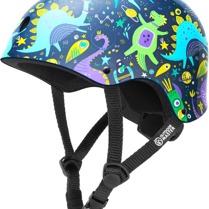 OutdoorMaster Youth & Kids Bike Helmet - Adjustable Multi-Sports Skateboard Helmet with Removable Liners for Balance Bike, Kids Scooter, One Wheel Hoverboard,Graffiti-style helmet-Dinoverse Madness-Medium