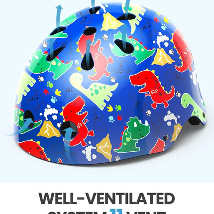 OutdoorMaster Youth & Kids Bike Helmet - Adjustable Multi-Sports Skateboard Helmet with Removable Liners for Balance Bike, Kids Scooter, One Wheel Hoverboard,Graffiti-style helmet-Dino Volcanoland-Large.