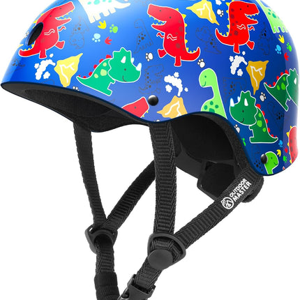 OutdoorMaster Youth & Kids Bike Helmet - Adjustable Multi-Sports Skateboard Helmet with Removable Liners for Balance Bike, Kids Scooter, One Wheel Hoverboard,Graffiti-style helmet-Dino Volcanoland-Medium