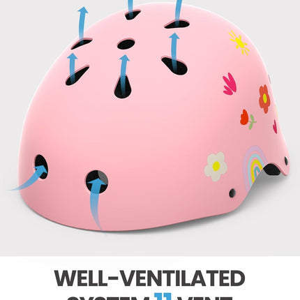 OutdoorMaster Youth & Kids Bike Helmet - Adjustable Multi-Sports Skateboard Helmet with Removable Liners for Balance Bike, Kids Scooter, One Wheel Hoverboard-Pink Flower-Large.
