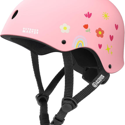 OutdoorMaster Youth & Kids Bike Helmet - Adjustable Multi-Sports Skateboard Helmet with Removable Liners for Balance Bike, Kids Scooter, One Wheel Hoverboard-Pink Flower-Medium