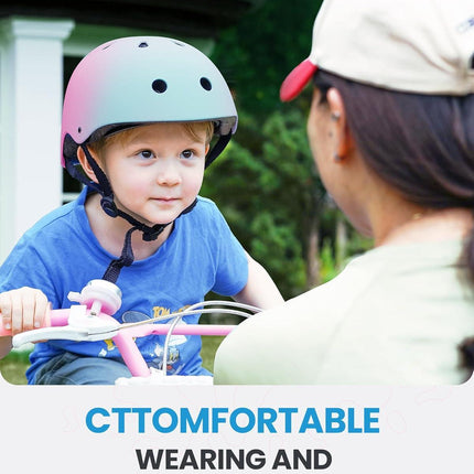 OutdoorMaster Youth & Kids Bike Helmet - Adjustable Multi-Sports Skateboard Helmet with Removable Liners for Balance Bike, Toddler Scooter, One Wheel Hoverboard-Blue pink gradient-Large-56-60cm.