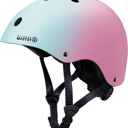 OutdoorMaster Youth & Kids Bike Helmet - Adjustable Multi-Sports Skateboard Helmet with Removable Liners for Balance Bike, Toddler Scooter, One Wheel Hoverboard-Blue pink gradient-Medium.