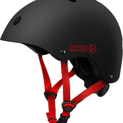 OutdoorMaster Youth & Kids Bike Helmet - Adjustable Multi-Sports Skateboard Helmet with Removable Liners for Balance Bike, Toddler Scooter, One Wheel Hoverboard-Black Red-Large.