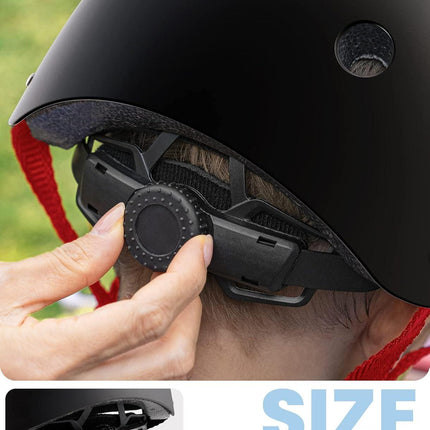 OutdoorMaster Youth & Kids Bike Helmet - Adjustable Multi-Sports Skateboard Helmet with Removable Liners for Balance Bike, Toddler Scooter, One Wheel Hoverboard-Black Red-Small.