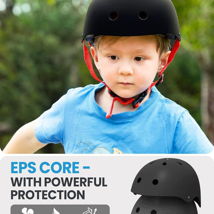 OutdoorMaster Youth & Kids Bike Helmet - Adjustable Multi-Sports Skateboard Helmet with Removable Liners for Balance Bike, Toddler Scooter, One Wheel Hoverboard-Black Red-Small.