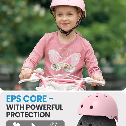 OutdoorMaster Youth & Kids Bike Helmet - Adjustable Multi-Sports Skateboard Helmet with Removable Liners for Balance Bike, Toddler Scooter, One Wheel Hoverboard-Light Pink-Large.