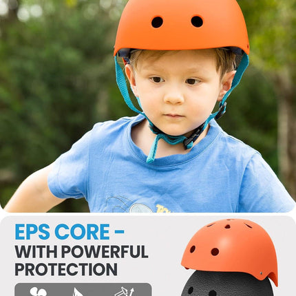 OutdoorMaster Youth & Kids Bike Helmet - Adjustable Multi-Sports Skateboard Helmet with Removable Liners for Balance Bike, Toddler Scooter, One Wheel Hoverboard-Orange-Large.