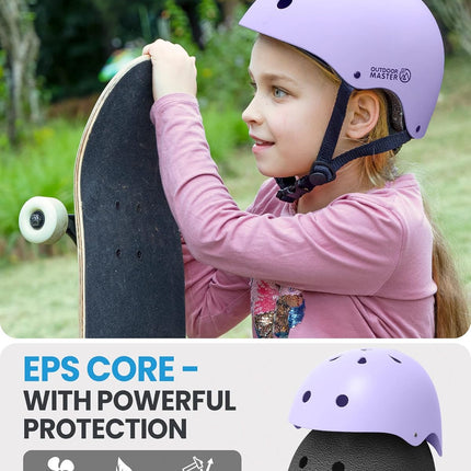 OutdoorMaster Youth & Kids Bike Helmet - Adjustable Multi-Sports Skateboard Helmet with Removable Liners for Balance Bike, Toddler Scooter, One Wheel Hoverboard-Taro purple-Medium.