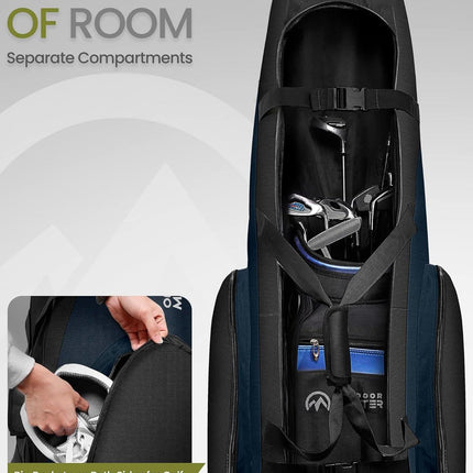 OutdoorMaster Padded Golf Club Travel Bag with Wheels, 900D Heavy Duty Oxford Waterproof -Alligators-Blue.