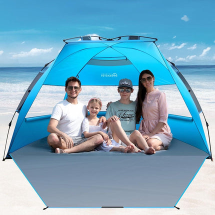 OutdoorMaster Pop Up 3-4 Person Beach Tent X-Large - Easy Setup, Portable Beach Shade Canopy Folding Sun Shelter with UPF 50+ UV Protection Removable Skylight Family Size (Blue).