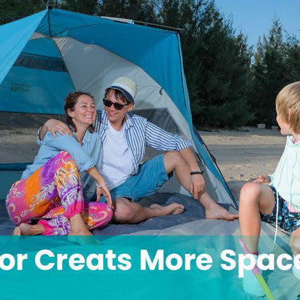 OutdoorMaster Pop Up 3-4 Person Beach Tent X-Large - Easy Setup, Portable Beach Shade Canopy Folding Sun Shelter with UPF 50+ UV Protection Removable Skylight Family Size (Blue).