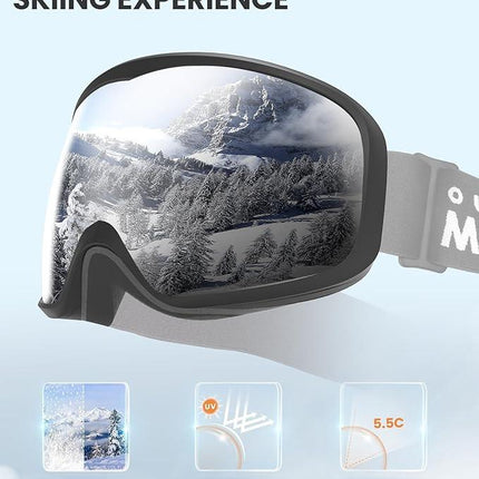 OutdoorMaster Owl Ski Goggles OTG, Snow Snowboard Goggles for Men Women Youth, Anti-Fog, 100% UV Protection-OM-72.