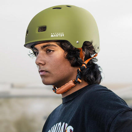 OutdoorMaster Skateboard Bike Helmet for Adults &Youth - Multi-Sport Certified Impact Resistant with 2 Removable Liners & Ventilation for Scooter-Matte Adventure Green- Skating-White-Medium.