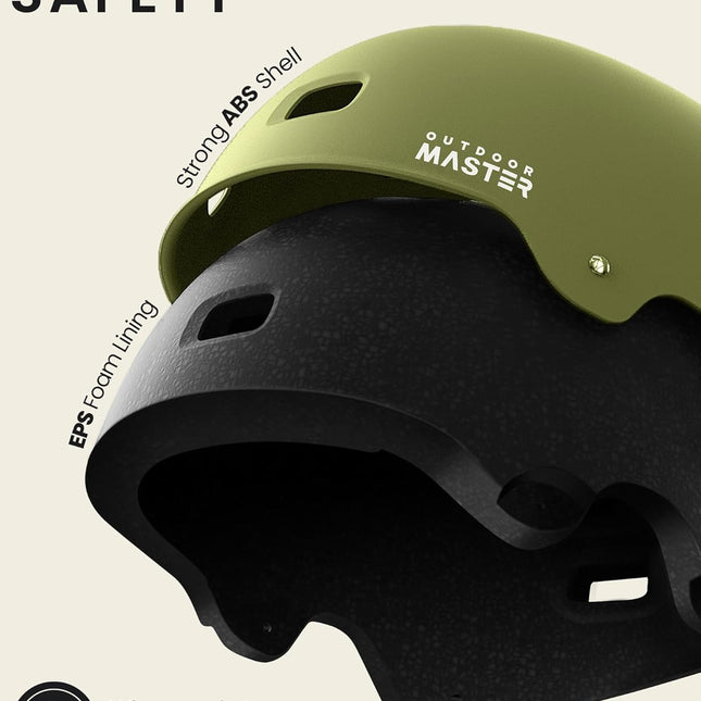 OutdoorMaster Skateboard Bike Helmet for Adults &Youth - Multi-Sport Certified Impact Resistant with 2 Removable Liners & Ventilation for Scooter-Matte Adventure Green-White-Small.