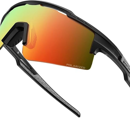 OutdoorMaster Hawk II Polarized Sports Sunglasses for Men Women, TAC 100% UV400 Protection TR90 Frame Cycling Sunglasses, Baseball Running Fishing Golf Glasses-Black Frame+revo Blue Cat.3,Adult.