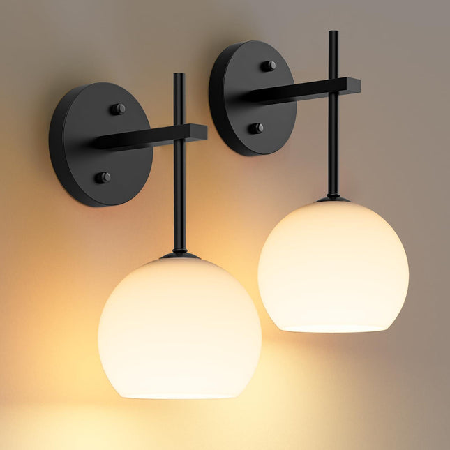 Wall Sconces Set of Two, Wireless Battery Operated Wall Decor with Remote, Sconces Wall Lighting with Glass Shade, Upward and Downward Installation, 12 RGB Colors and 3 CCT Options.