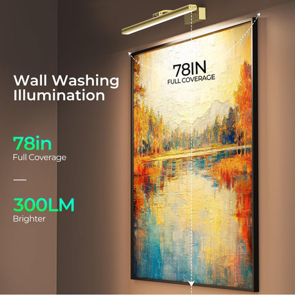 Wireless Picture Lights for Wall, Battery Operated Wall Light for Painting Rechargeable CCT Rotatable Art Gallery Light with Remote Dimmable Timer for Artwork Frame Display Dartboard (Gold, 16inch).