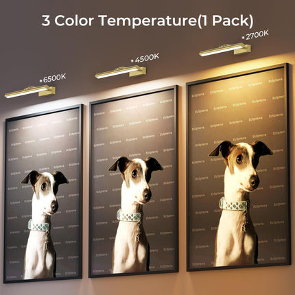 Wireless Picture Lights for Wall, Battery Operated Wall Light for Painting Rechargeable CCT Rotatable Art Gallery Light with Remote Dimmable Timer for Artwork Frame Display Dartboard (Gold, 16inch).