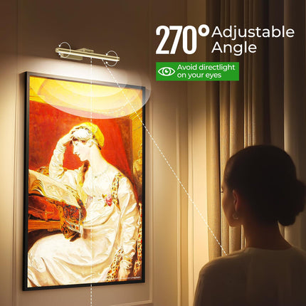 Wireless Picture Lights for Wall, Battery Operated Wall Light for Painting Rechargeable CCT Rotatable Art Gallery Light with Remote Dimmable Timer for Artwork Frame Display Dartboard (Gold, 16inch).
