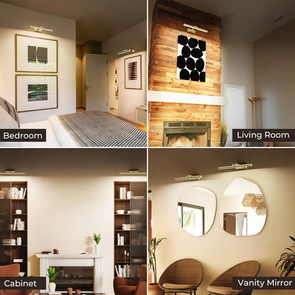 Wireless Picture Lights for Wall, Battery Operated Wall Light for Painting Rechargeable CCT Rotatable Art Gallery Light with Remote Dimmable Timer for Artwork Frame Display Dartboard (Gold, 16inch).