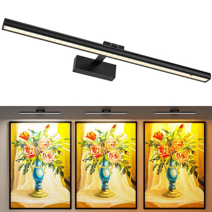 Wireless Picture Lights for Wall, Battery Operated Wall Light for Painting Rechargeable CCT Rotatable Art Gallery Light with Remote Dimmable Timer for Artwork Frame Display Dartboard (Black, 24inch).