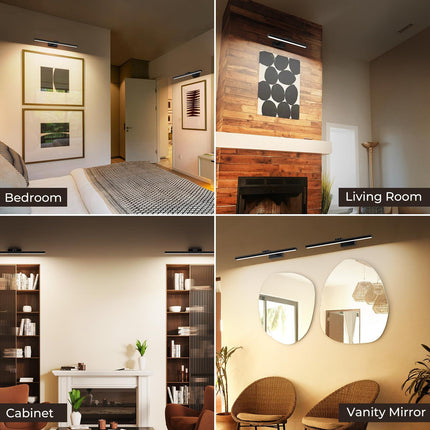 Wireless Picture Lights for Wall, Battery Operated Wall Light for Painting Rechargeable CCT Rotatable Art Gallery Light with Remote Dimmable Timer for Artwork Frame Display Dartboard (Black, 24inch).