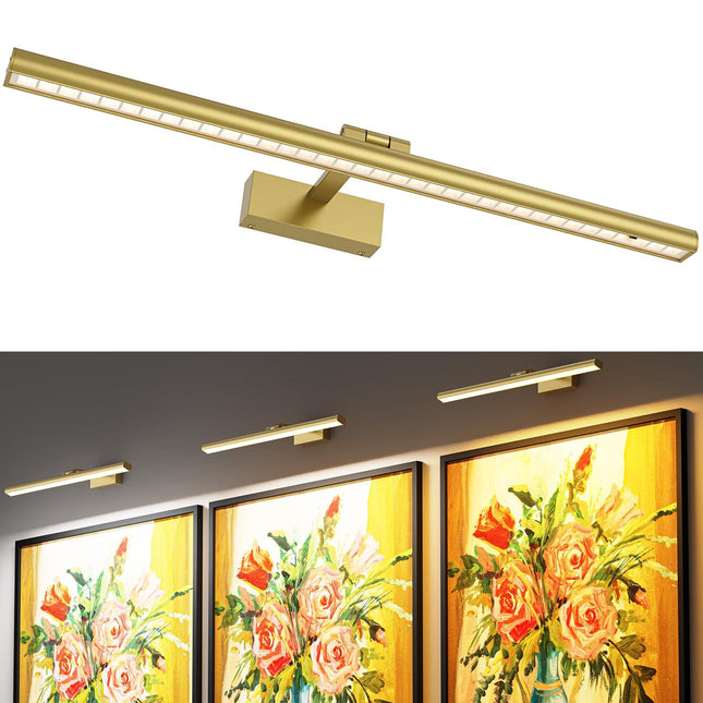 Wireless Picture Lights for Wall, Battery Operated Wall Light for Painting Rechargeable CCT Rotatable Art Gallery Light with Remote Dimmable Timer for Artwork Frame Display Dartboard (Gold, 24inch).