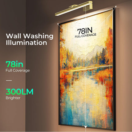 Wireless Picture Lights for Wall, Battery Operated Wall Light for Painting Rechargeable CCT Rotatable Art Gallery Light with Remote Dimmable Timer for Artwork Frame Display Dartboard (Gold, 24inch).