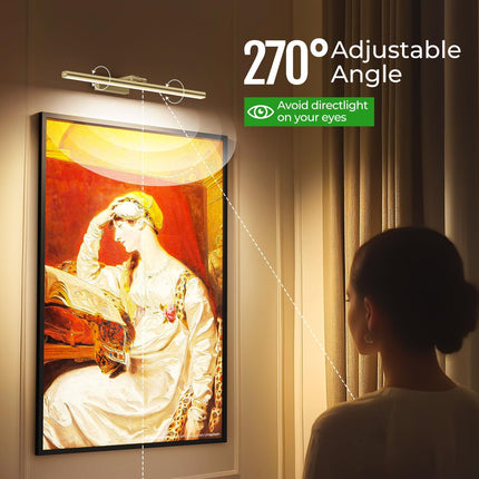 Wireless Picture Lights for Wall, Battery Operated Wall Light for Painting Rechargeable CCT Rotatable Art Gallery Light with Remote Dimmable Timer for Artwork Frame Display Dartboard (Gold, 24inch).