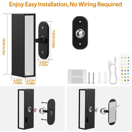 LED Wall Lights 2 Pack with Remote,Wall Sconces Lamp 3000mAh Rechargeable Battery Operated,3 Color Temperatures & 12 RGB Dimmable Magnetic 360° Rotation Cordless Light (Black).