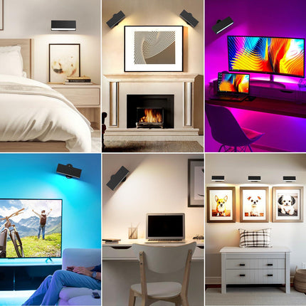LED Wall Lights 2 Pack with Remote,Wall Sconces Lamp 3000mAh Rechargeable Battery Operated,3 Color Temperatures & 12 RGB Dimmable Magnetic 360° Rotation Cordless Light (Black).