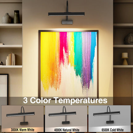 Picture Frame Light with Remote, Wireless 16 Inch Black Art Light, Battery Operated Picture Light with 3 CCT, Dimmable and Timer Wall Picture Lights for Painting, Wall, Gallery, Artwork, Frame.