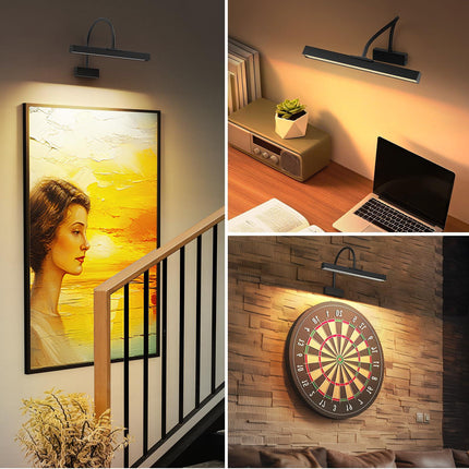 Picture Frame Light with Remote, Wireless 16 Inch Black Art Light, Battery Operated Picture Light with 3 CCT, Dimmable and Timer Wall Picture Lights for Painting, Wall, Gallery, Artwork, Frame.