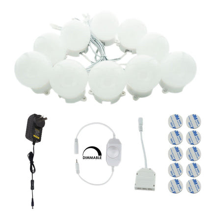 Hollywood Super Star Style Makeup Mirror Vanity LED Light Bulbs Kit for Dressing Table Dimmable & Plug in, Linkable and Flexible Strip, Mirror Not Included.