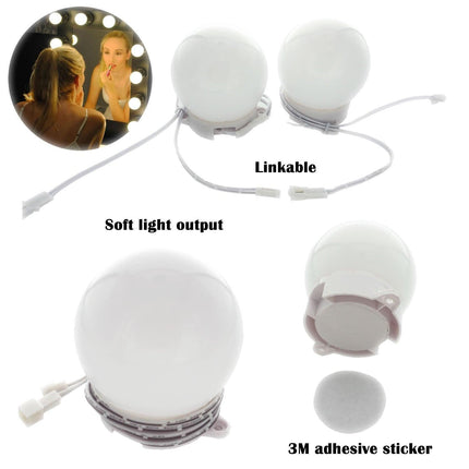 Hollywood Super Star Style Makeup Mirror Vanity LED Light Bulbs Kit for Dressing Table Dimmable & Plug in, Linkable and Flexible Strip, Mirror Not Included.