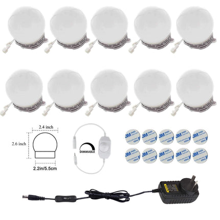 Hollywood Super Star Style Makeup Mirror Vanity LED Light Bulbs Kit for Dressing Table Dimmable & Plug in, Linkable and Flexible Strip, Mirror Not Included.