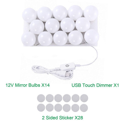 Hollywood LED Vanity Mirror Lights Kit, Dimmable Stick on USB Vanity Lights,Makeup Light Strip for for Bedroom, Dressing Room, Wedding, Party illuminating, CRI>90 (4000K Natural White 14 Bulbs 5V USB).